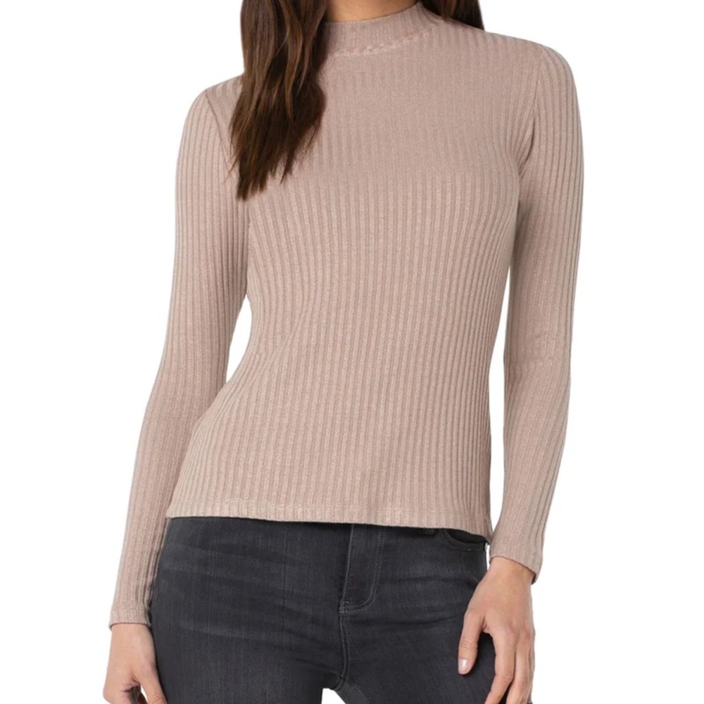 Liverpool Mock Neck Ribbed Knit Top